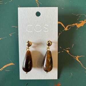 New COS Tiger Eye Post Drop Earrings